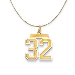 14k Yellow Gold, Jersey, Med Number 32 Necklace - 18 Inch